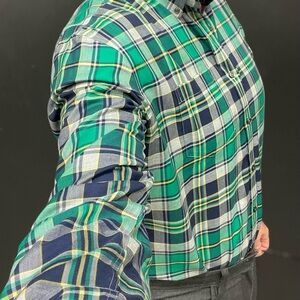 L.L. BEAN Men's Green and Blue Plaid Shirt XL TALL
